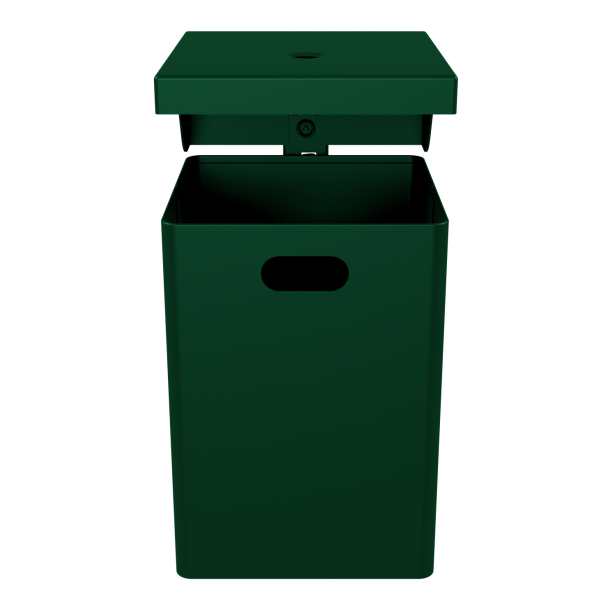 Square litter bin with cover, with ashtray | hot dipped galvanized and coated RAL 6005 | without standingpost